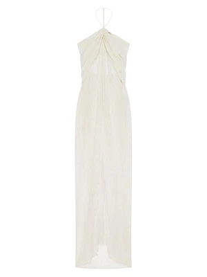 Evening Draped Dress in Silk with Crystals Detail