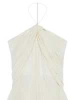 Evening Draped Dress in Silk with Crystals Detail