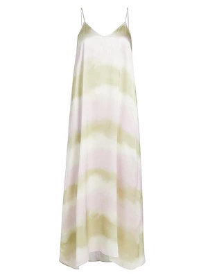 Watercolor Stripe Silk Charmeuse Slip Dress