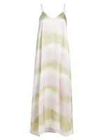 Watercolor Stripe Silk Charmeuse Slip Dress