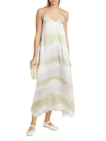 Watercolor Stripe Silk Charmeuse Slip Dress