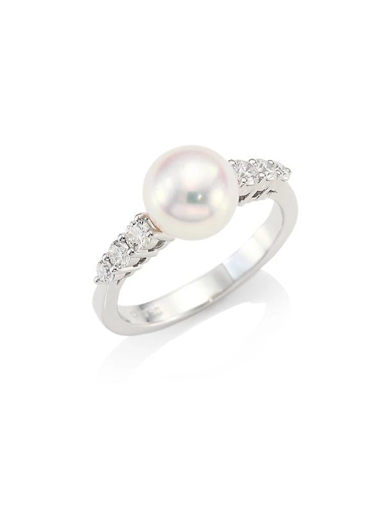 Morning Dew 18K White Gold, Akoya Pearl & 0.31 TCW Diamond Ring