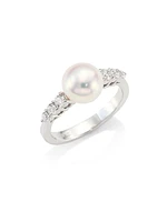 Morning Dew 18K White Gold, Akoya Pearl & 0.31 TCW Diamond Ring