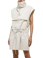 Detachable-Sleeve Drawcord Minidress