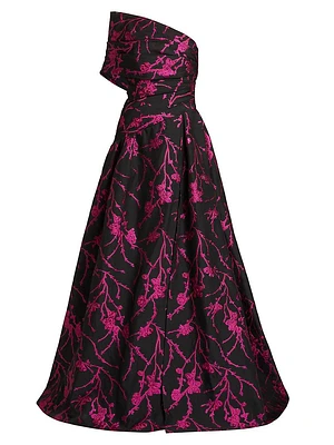 Floral Fil Coupé One-Shoulder Gown