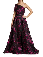 Floral Fil Coupé One-Shoulder Gown