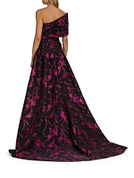 Floral Fil Coupé One-Shoulder Gown