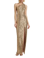 Sequin One-Shoulder Gown