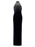 Beaded Velvet Halter Gown