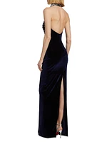 Beaded Velvet Halter Gown