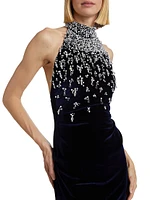 Beaded Velvet Halter Gown