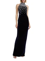 Beaded Velvet Halter Gown