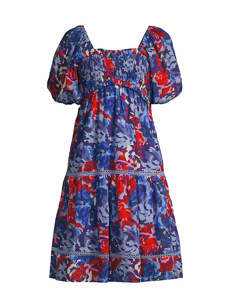 Tamara Floral Cotton Puff-Sleeve Midi-Dress