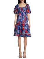 Tamara Floral Cotton Puff-Sleeve Midi-Dress