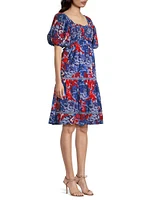 Tamara Floral Cotton Puff-Sleeve Midi-Dress