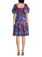 Tamara Floral Cotton Puff-Sleeve Midi-Dress