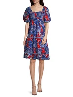 Tamara Floral Cotton Puff-Sleeve Midi-Dress