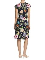 Floral Cap-Sleeve Corsage Midi-Dress