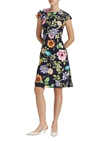 Floral Cap-Sleeve Corsage Midi-Dress