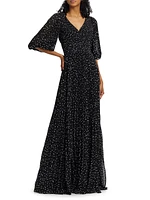 Polka Dot Pleated Chiffon Gown