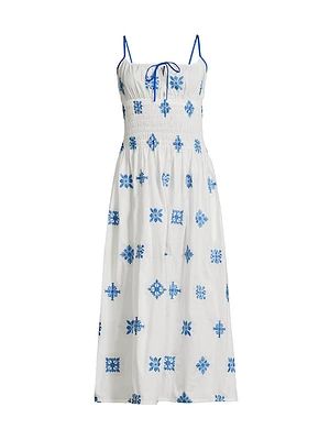 Barbara Embroidered Cotton Midi-Dress