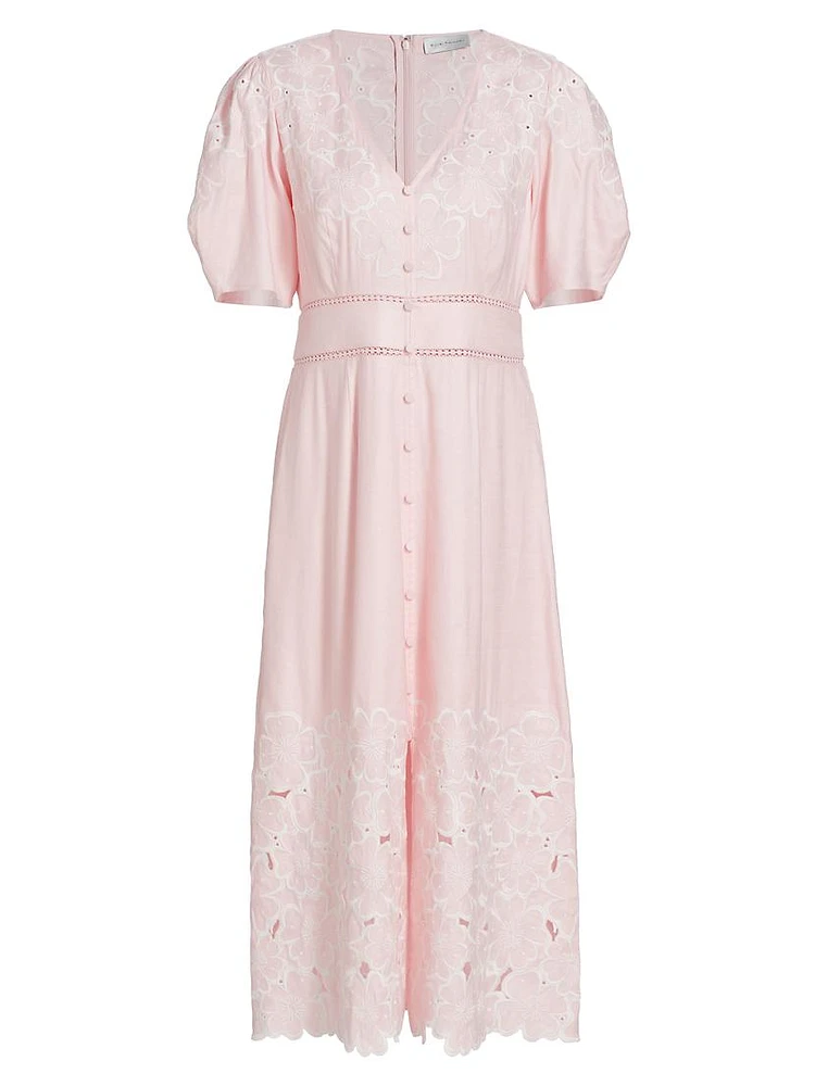 The Lorelei Embroidered Linen Midi-Dress