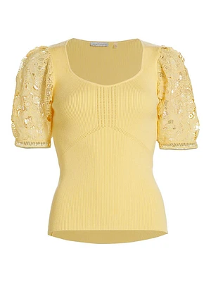 Arabella Lace-Sleeve Knit Blouse