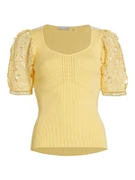 Arabella Lace-Sleeve Knit Blouse