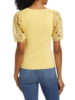 Arabella Lace-Sleeve Knit Blouse