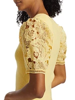 Arabella Lace-Sleeve Knit Blouse