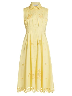 Gemma Cotton Embroidered Sleeveless Shirtdress