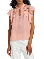 Erika Silk-Blend Flutter-Sleeve Blouse