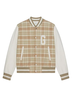 Checked Varsity Jacket Wool and Leather