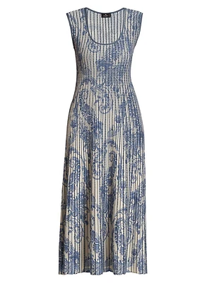 Paisley Pintuck Knit Midi-Dress