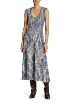 Paisley Pintuck Knit Midi-Dress