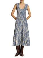 Paisley Pintuck Knit Midi-Dress