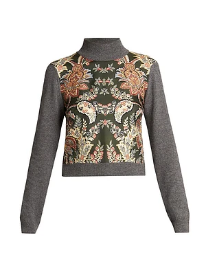 Wool-Cashmere Silk-Front Crop Sweater