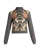 Wool-Cashmere Silk-Front Crop Sweater