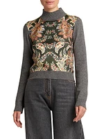 Wool-Cashmere Silk-Front Crop Sweater