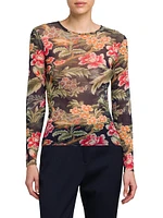 Floral Mesh Long-Sleeve Top