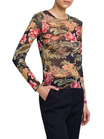 Floral Mesh Long-Sleeve Top