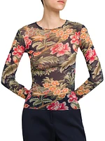 Floral Mesh Long-Sleeve Top