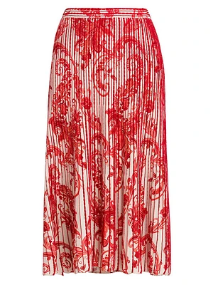 Paisley Pintuck Midi Skirt