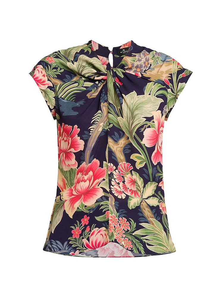 Floral Twist Cap-Sleeve Blouse