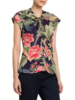 Floral Twist Cap-Sleeve Blouse