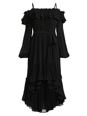 Holland Pleated Ruffled High-Low Dress