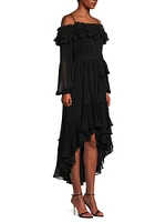 Holland Pleated Ruffled High-Low Dress