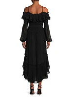 Holland Pleated Ruffled High-Low Dress