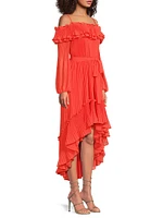 Holland Pleated Ruffled High-Low Dress