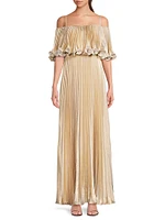 Nikita Metallic Pleated Maxi Dress